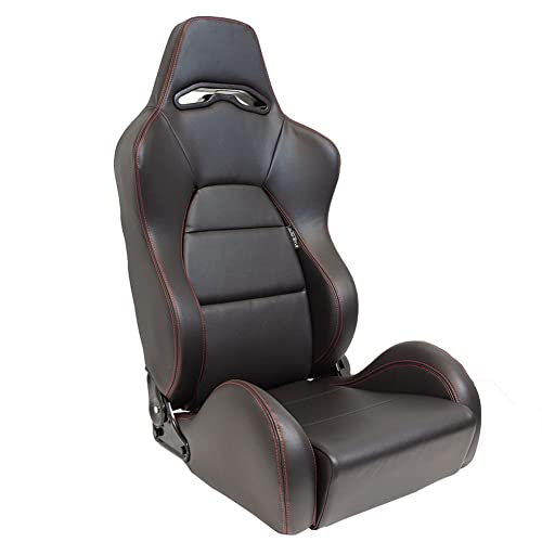 Sport seat 'Eco' - Black Synthetic leather + Red stitching - Left-side reclinable back-rest - incl. slides