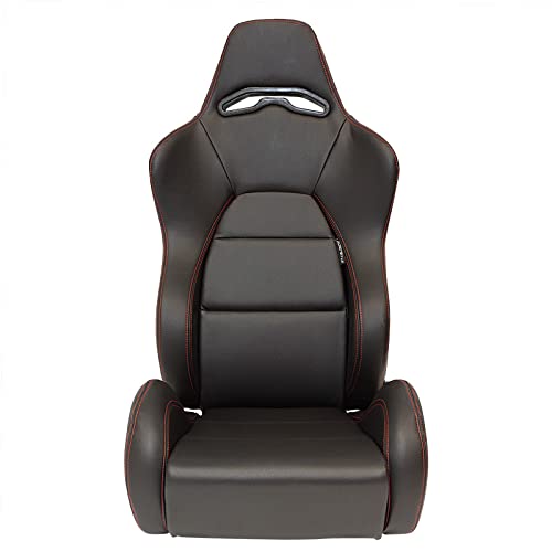 Sport seat 'Eco' - Black Synthetic leather + Red stitching - Left-side reclinable back-rest - incl. slides