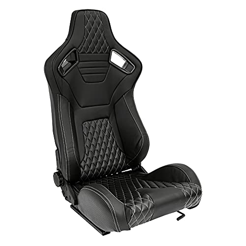 Sport seat 'AK' - Black Synthetic leather + SIlver stitching - Dual-side reclinable back-rest - incl. slides