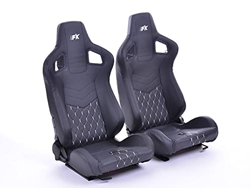 Stuttgart 27312955 Pair of Reclining Leather Bucket Seats Black / Silver