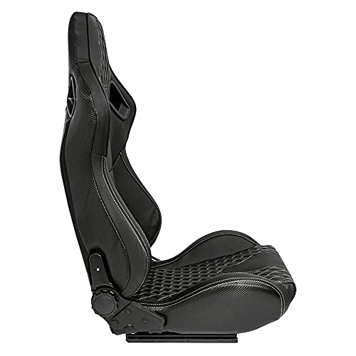 Sport seat 'AK' - Black Synthetic leather + SIlver stitching - Dual-side reclinable back-rest - incl. slides