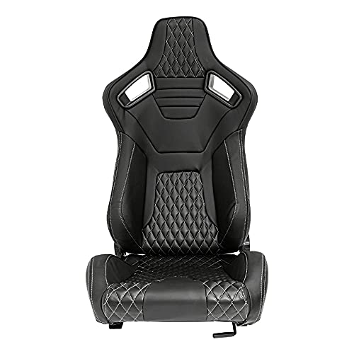 Sport seat 'AK' - Black Synthetic leather + SIlver stitching - Dual-side reclinable back-rest - incl. slides