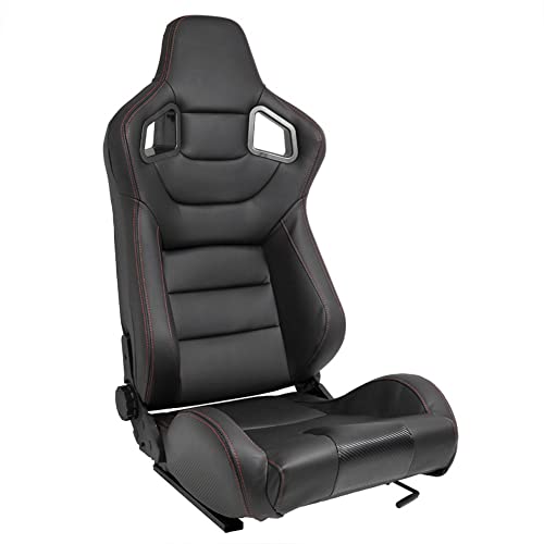 Sport seat 'RK' - Black Synthetic leather + Red stitching - Dual-side reclinable back-rest - incl. slides