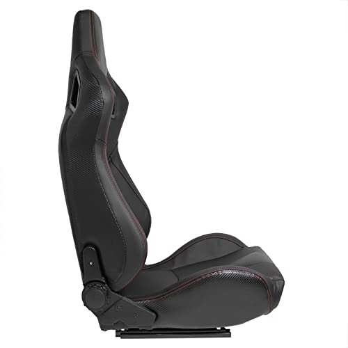 Sport seat 'RK' - Black Synthetic leather + Red stitching - Dual-side reclinable back-rest - incl. slides