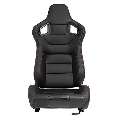 Sport seat 'RK' - Black Synthetic leather + Red stitching - Dual-side reclinable back-rest - incl. slides