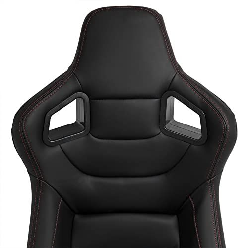 Sport seat 'RK' - Black Synthetic leather + Red stitching - Dual-side reclinable back-rest - incl. slides