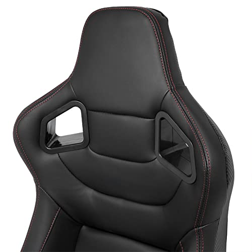 Sport seat 'RK' - Black Synthetic leather + Red stitching - Dual-side reclinable back-rest - incl. slides