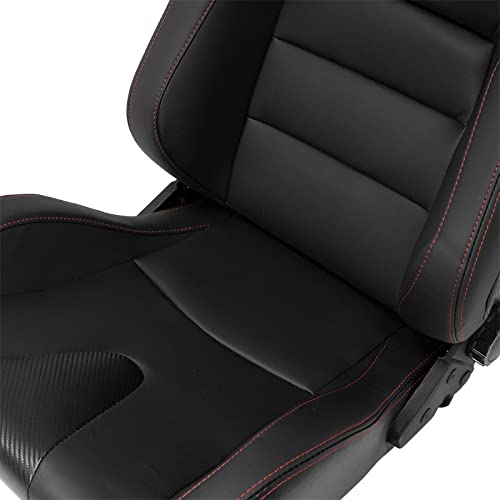 Sport seat 'RK' - Black Synthetic leather + Red stitching - Dual-side reclinable back-rest - incl. slides