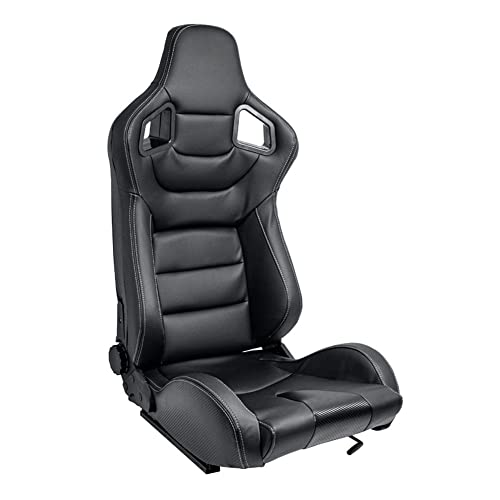 AUTO-STYLE Sport seat 'RK' - Black Synthetic leather + SIlver stitching - Dual-side reclinable back-rest - incl. slides