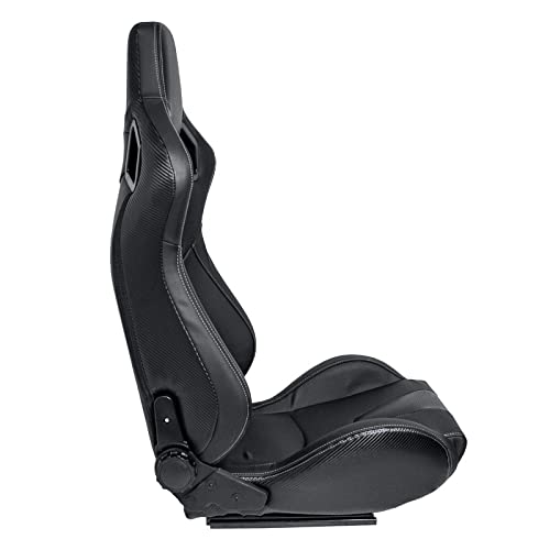 AUTO-STYLE Sport seat 'RK' - Black Synthetic leather + SIlver stitching - Dual-side reclinable back-rest - incl. slides