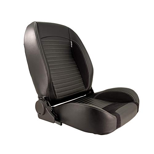 Sport seat 'Classic II ' - Black Synthetic Leather + Suede + Grey stitching - Right-side reclinable back-rest - incl. slides