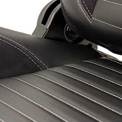 Sport seat 'Classic II ' - Black Synthetic Leather + Suede + Grey stitching - Right-side reclinable back-rest - incl. slides