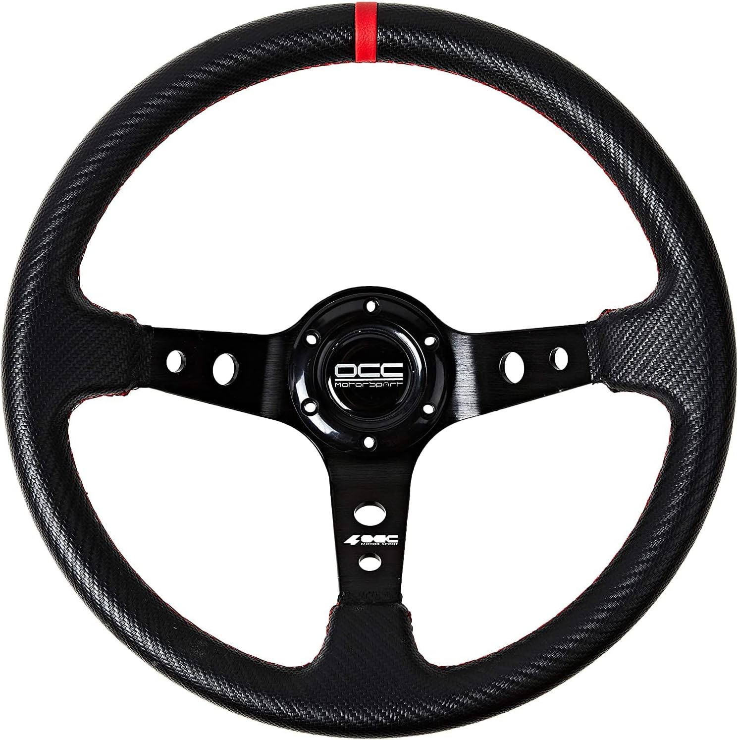 OCC Motorsport Universal-Auto, Go-Kart, versetztes Lenkrad, Spur-Modell, Vinyl-Carbon-Look, schwarze rote Arme – 90 mm Vollschalenrad – 350 mm (14 Zoll) 