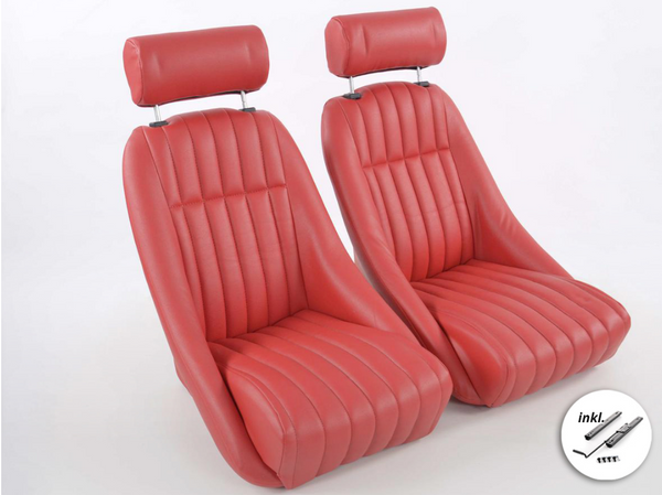 FK Bucket Seats faux leather Red Classic retro Kit Car Custom Project Speedster - LJ Automotive