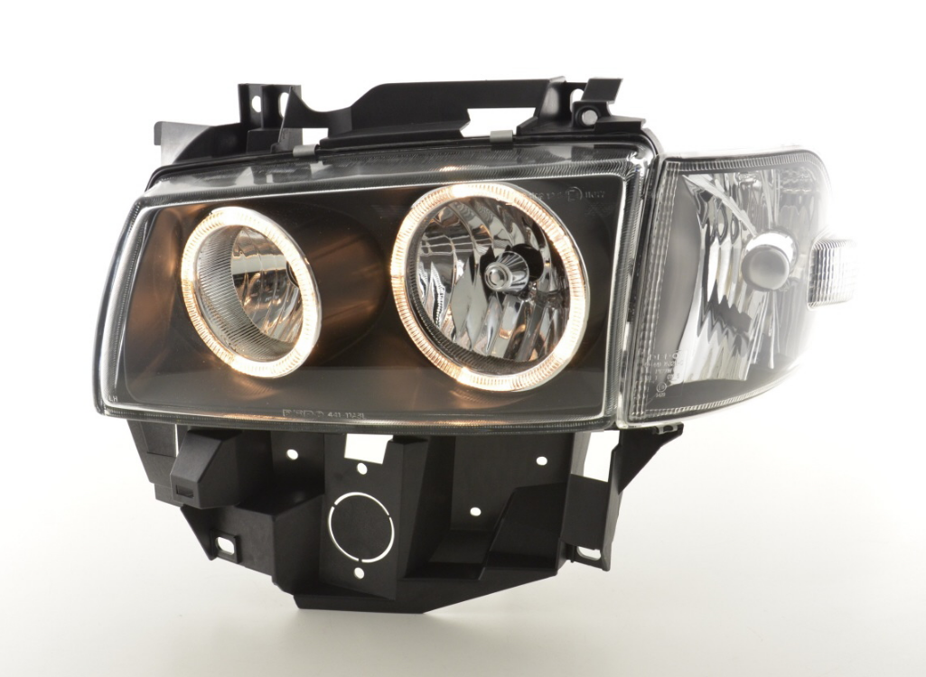 FK Pair LED Angel Eye Black Headlights VW Van Camper Transporter T4 LHD 97-02 - LJ Automotive