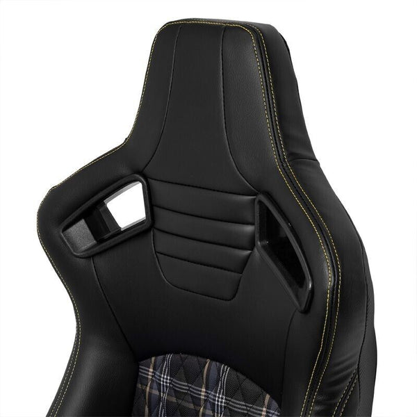 AUTOSTYLE GT x1 Universal Sports Bucket Seats Black & Yellow Check + runners