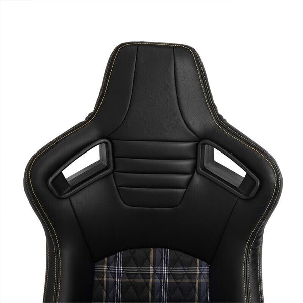 AUTOSTYLE GT x1 Universal Sports Bucket Seats Black & Yellow Check + runners