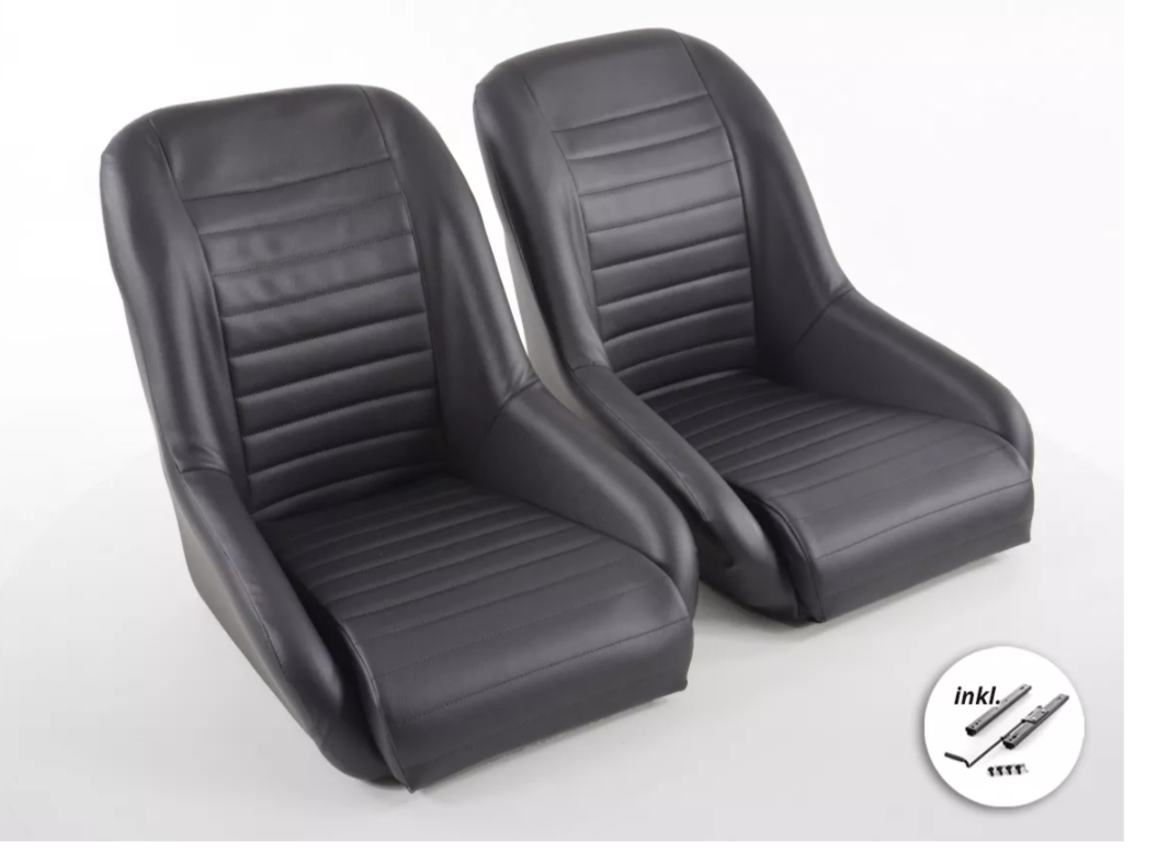 FK BLACK Pair Classic Car Retro Kit Speedster Sports car Fixed Bucket Seats