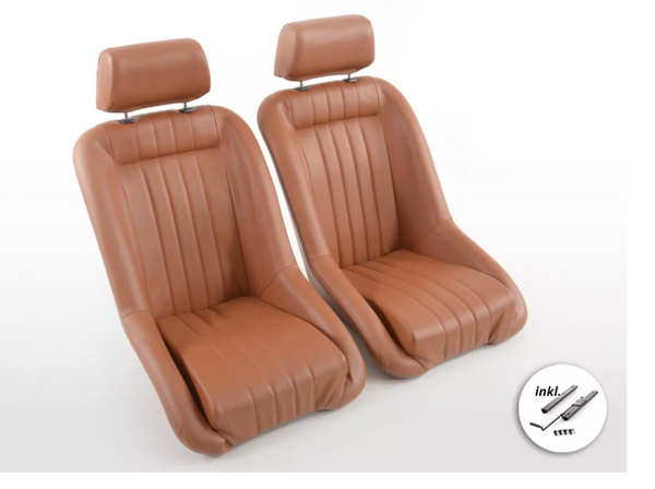 FK Pair Light Brown Piping Classic Car Retro Kit Sports Fixed Back Bucket Seats