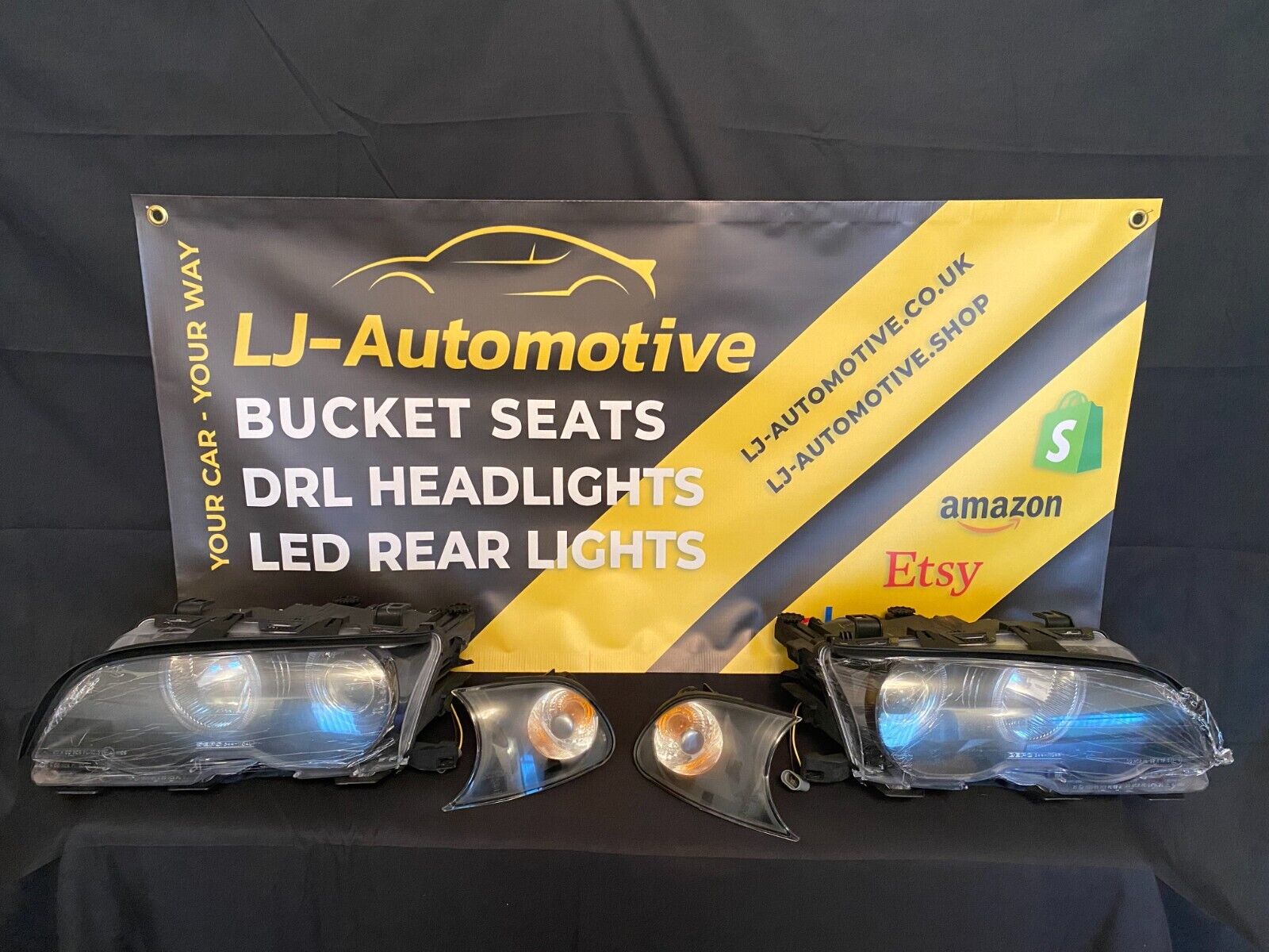 FK LED DRL Angle Eye headlights BMW 3-Series E46 Coupe 98-01 Black LHD RHD