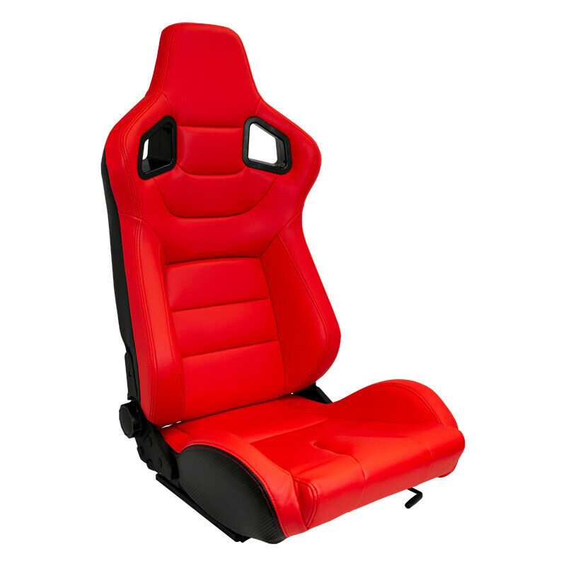 AUTOSTYLE x1 Univ Single Sports Bucket Seat Red Synthetic Leather runners - LJ Automotive