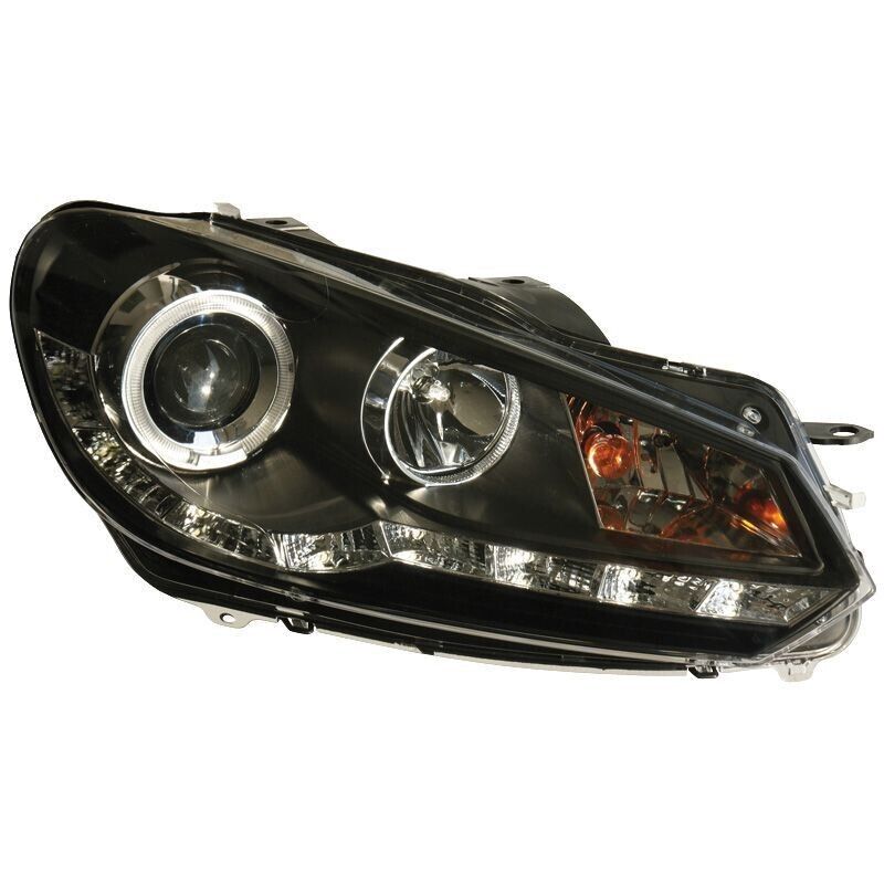 AS Pair LED DRL Lightbar Halo Headlights VW Golf VI 6 MK6 2008-2012 - Black LHD
