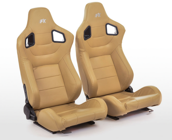 FK Bucket Sports Seats Set Beige Faux Leather 4x4 Land Rover Defender 90 110 - LJ Automotive