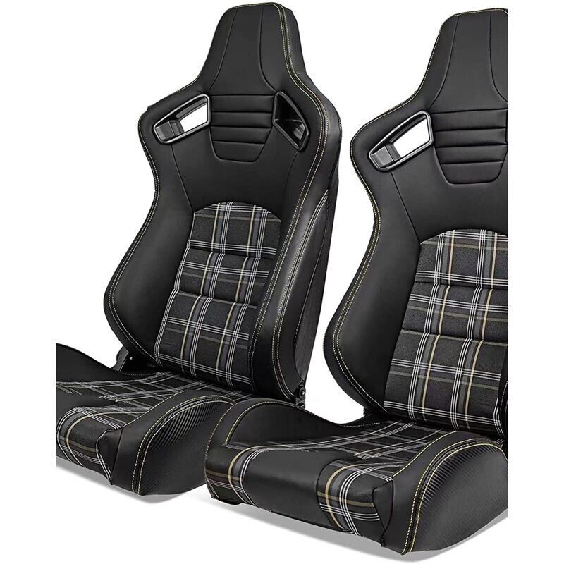 AUTOSTYLE GT x1 Universal Sports Bucket Seats Black & Yellow Check + runners