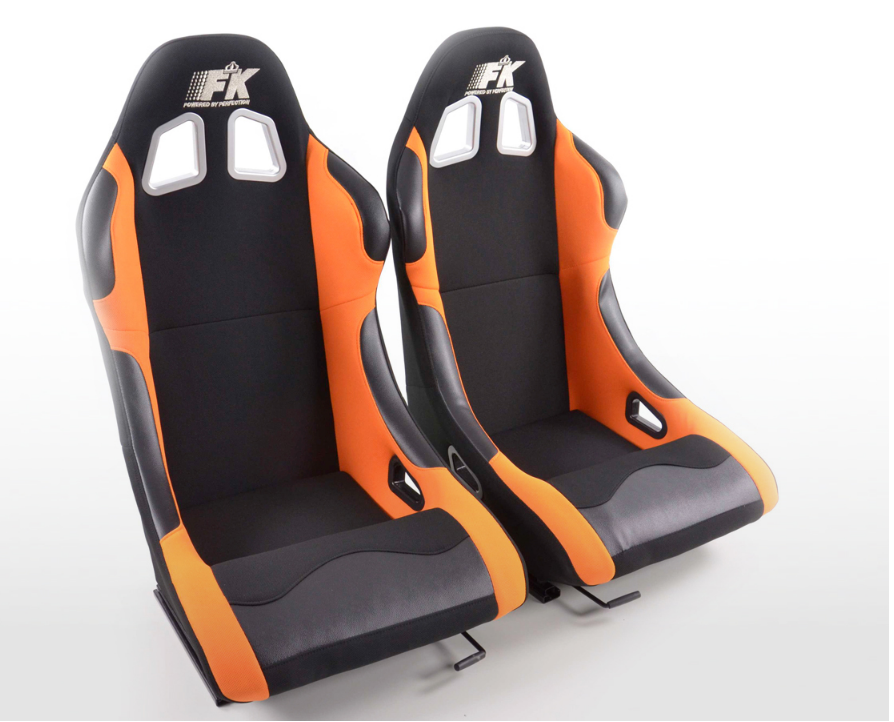 FK Bucket Sports Seat Pair Black Orange Kit Race Track Car Custom Rally Project - LJ Automotive
