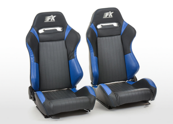 FK Bucket Sports Seats Set Black & Blue Kit Track Rally Drift Car 4x4 Camper Van - LJ Automotive