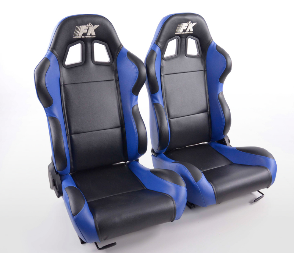 FK Bucket Sports Seat Pair Black & Blue Kit Car 4x4 Camper Van Custom Project - LJ Automotive
