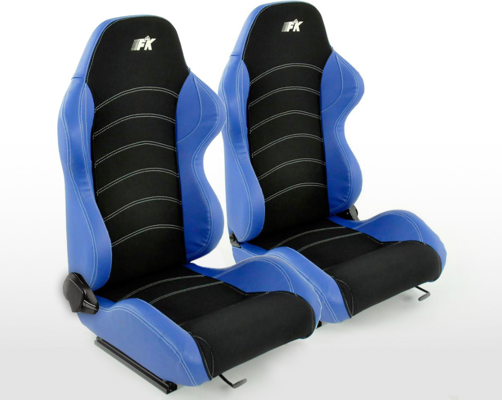 FK Bucket Sports Seats Set Pair Blue & Black Car 4x4 Van Camper Custom Build - LJ Automotive