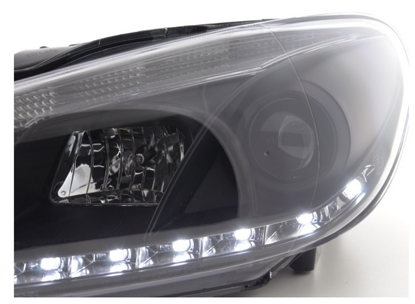 FK Set RHD VW Golf 6 MK6 LED Devil Eye Project Headlights DRL GTI R20 08- Black - LJ Automotive