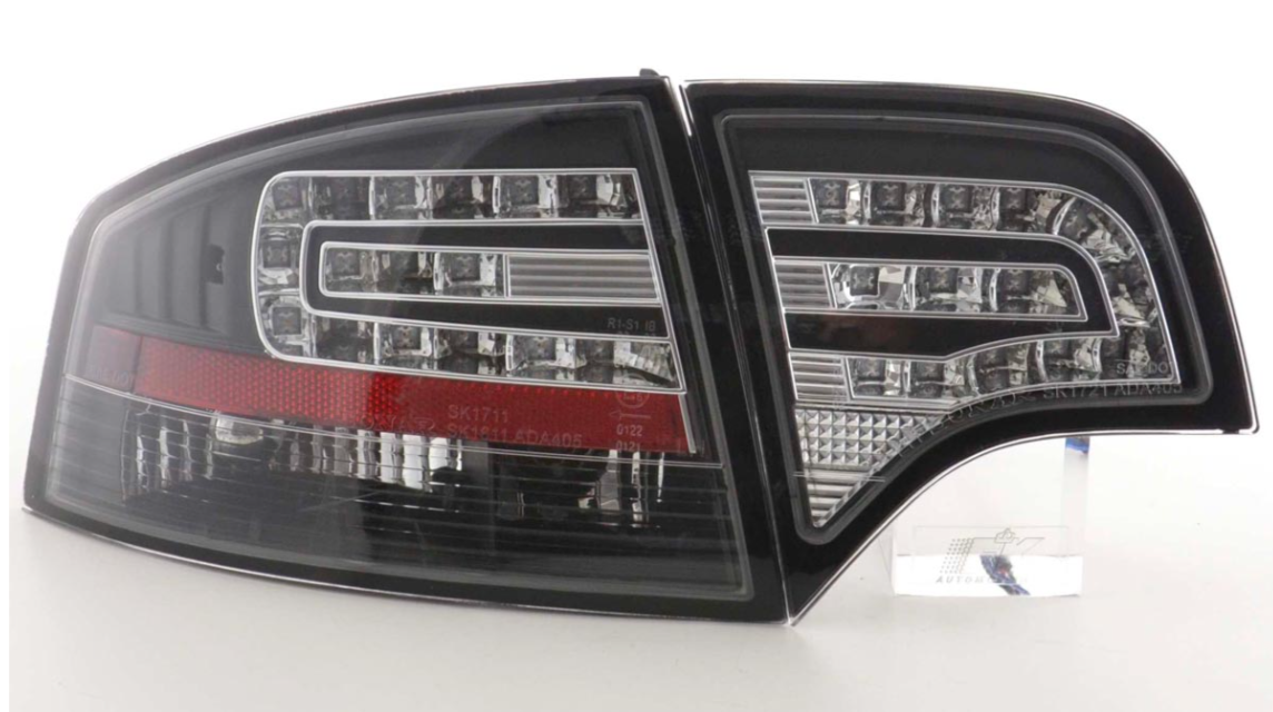 FK Pair Set Rear LED lights Audi A4 B7 8E Saloon 04-07 Red Black Smoke S4 LHD - LJ Automotive