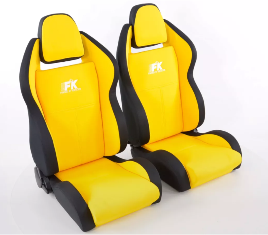 FK Pair Universal Reclining Bucket Sports Seats - Race Black & YELLOW Edition