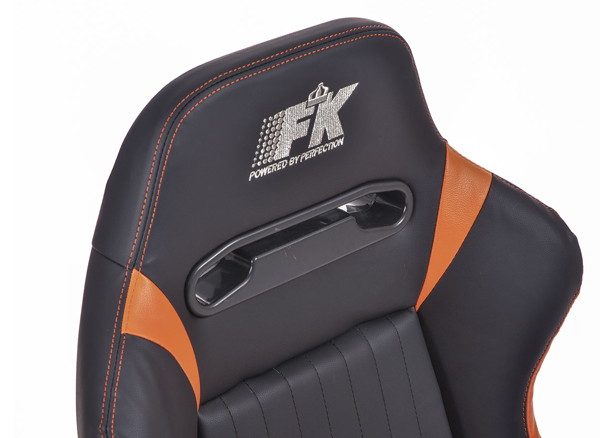 FK Bucket Sports Seat Pair Black & Orange Stitch Car 4x4 Camper T4 T5 Defender - LJ Automotive