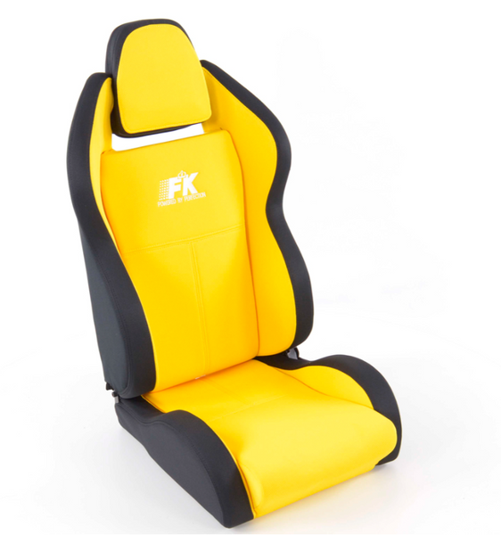 FK Pair Universal Reclining Bucket Sports Seats - Race Black & YELLOW Edition