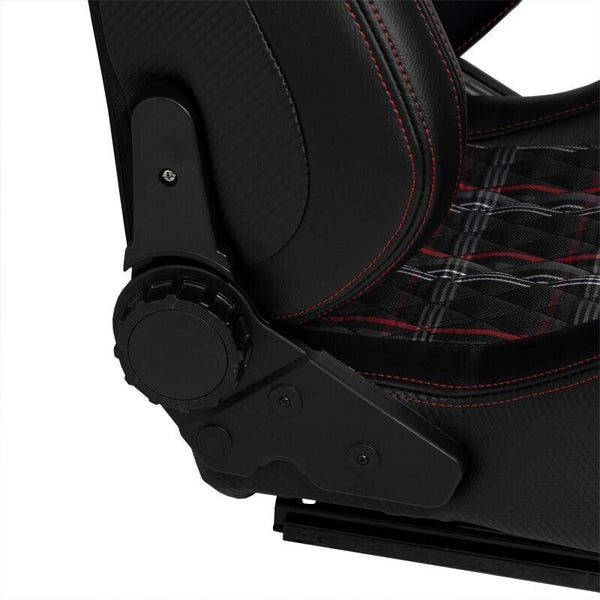 AUTOSTYLE GT x1 Universal Sports Bucket Seats Black & Red Check + runners