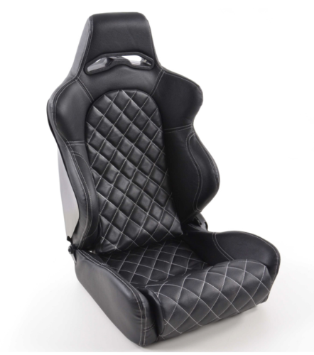FK Bucket Sports Seat Set Black Quilted Stitch Defender 90 110 T4 T5 Van 4x4 Car - LJ Automotive