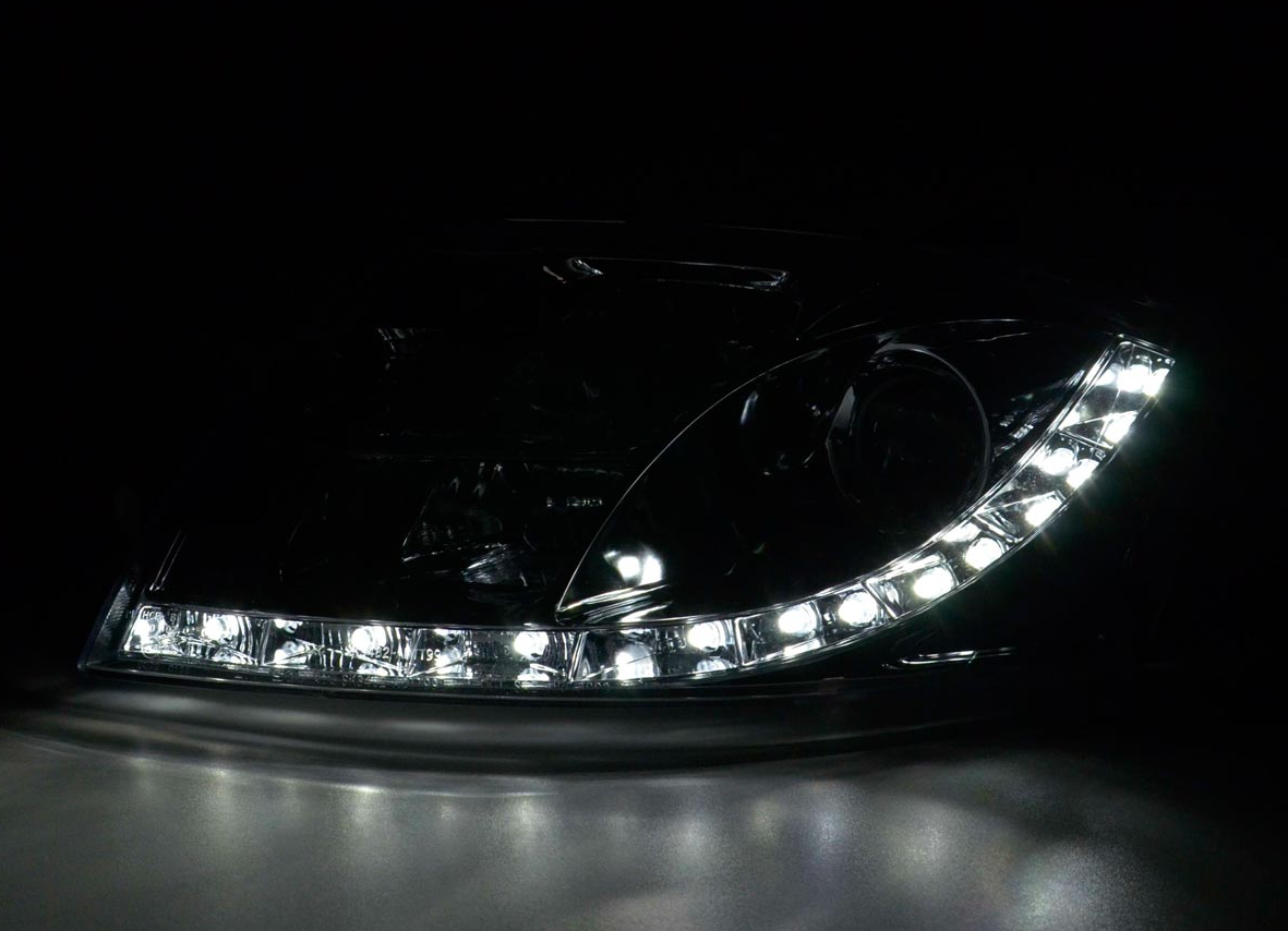 FK AUDI TT 99-06 8N LHD DARK Black CHROME LED DRL DEVIL EYE R8 STYLE HEADLIGHTS - LJ Automotive