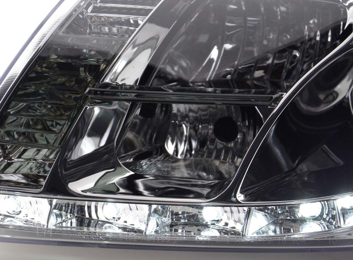 FK AUDI TT 99-06 8N LHD DARK Black CHROME LED DRL DEVIL EYE R8 STYLE HEADLIGHTS - LJ Automotive