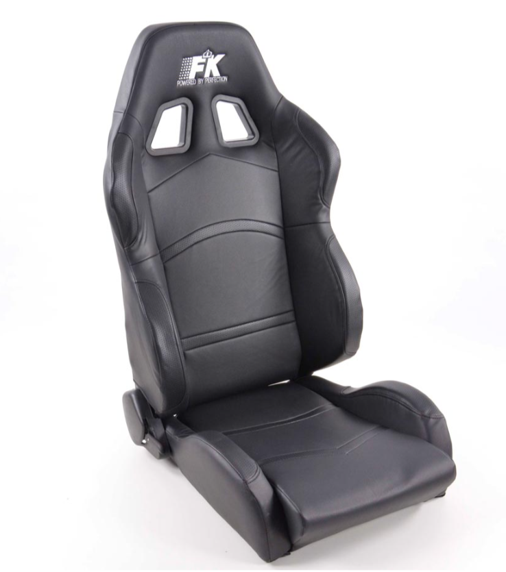 FK Universal HEATED Deluxe Bucket Sports Seats Black Synthetic Leather Heater