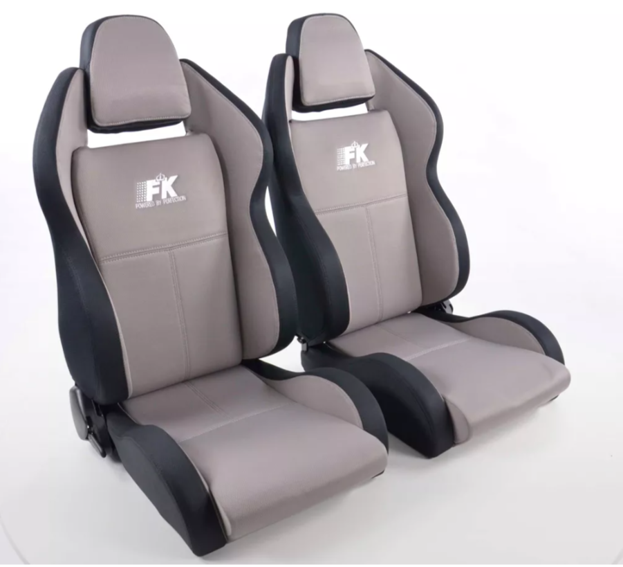FK Pair Universal Reclining Bucket Sports Seats Black Red Grey Textile Motorsport