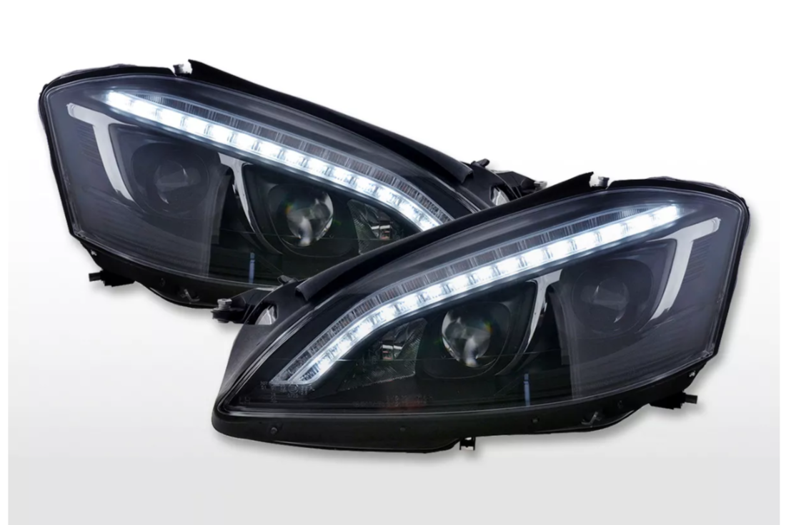 FK Pair Headlights LED DRL Lightbar Mercedes-Benz S-Class 221 W221 05-09 Black LHD