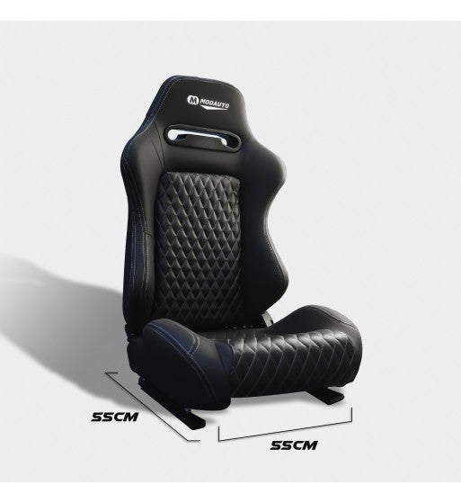 MODAUTO SEMI BUCKET SEAT x1 - PREMIUM NEW ERA PU LEATHER - BLACK & White Stitch