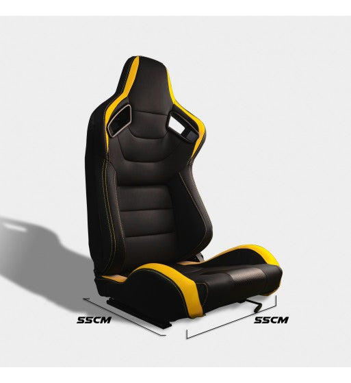 MODAUTO SEMI BUCKET SEAT x1 - PREMIUM NEW ERA PU LEATHER - BLACK & YELLOW