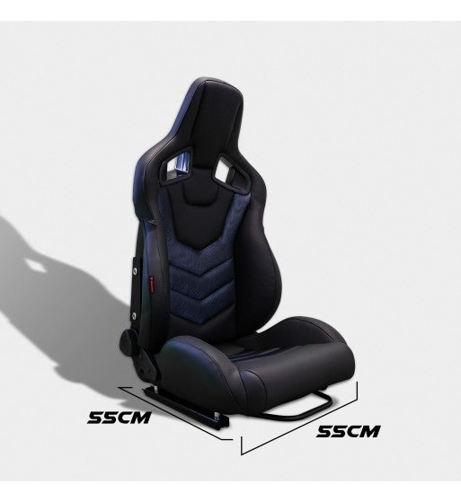 MODAUTO SPORTS SEMI BUCKET SEAT x1 - PREMIUM NEW ERA PU LEATHER - BLACK WITH BLUE