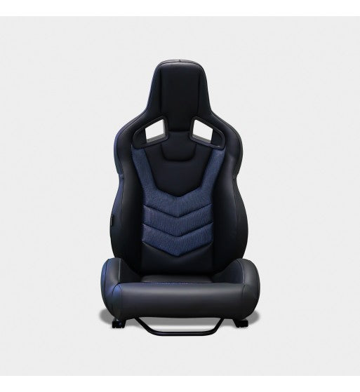 MODAUTO SPORTS SEMI BUCKET SEAT x1 - PREMIUM NEW ERA PU LEATHER - BLACK WITH BLUE