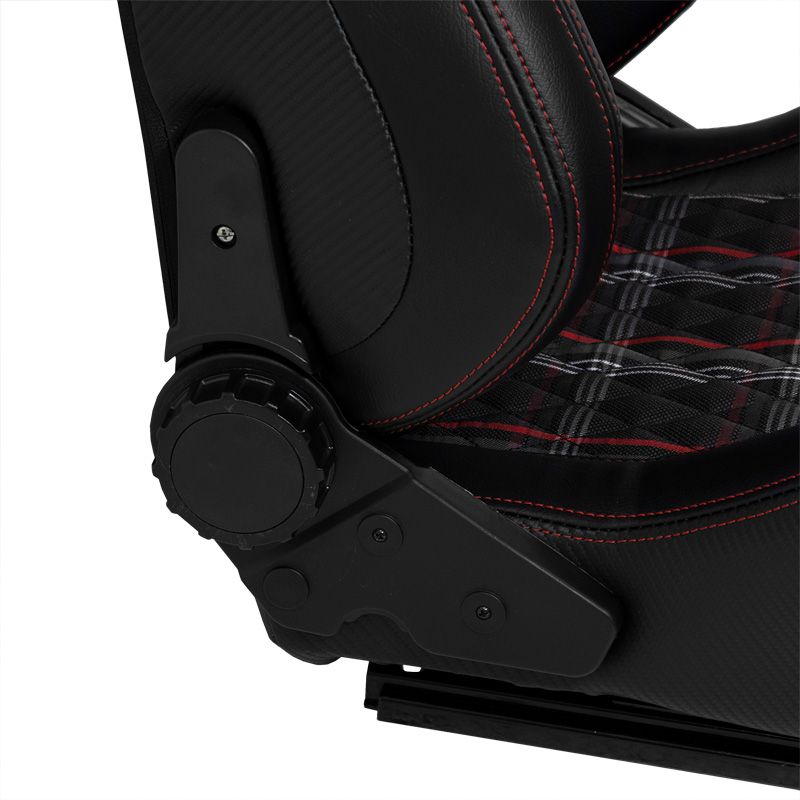 AUTOSTYLE GT x1 Universal Sports Bucket Seats Black & Red Check / Plaid + runners Checkered Golf GTI Style