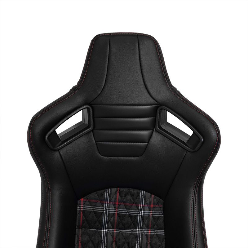 AUTOSTYLE GT x1 Universal Sports Bucket Seats Black & Red Check / Plaid + runners Checkered Golf GTI Style